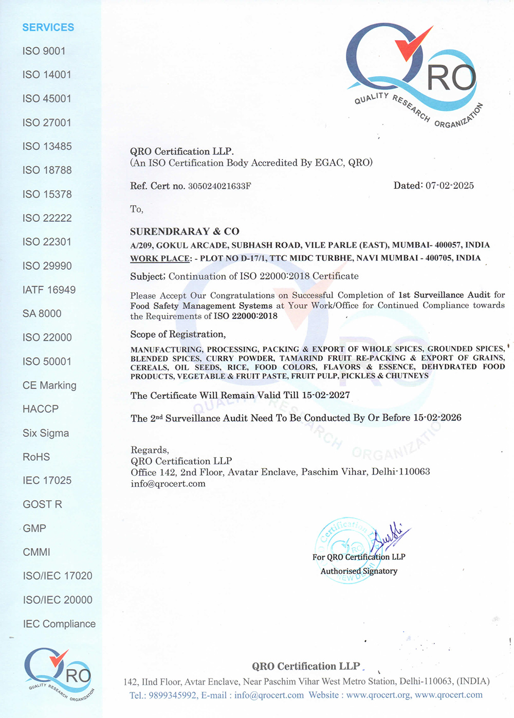 QRO Certificates